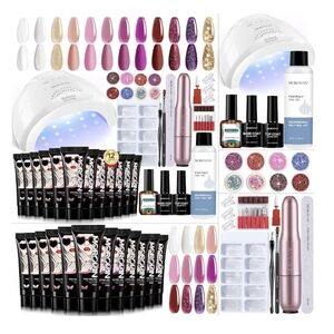 💅 Morovan Poly Gel Nail Kit – 12 Colors + UV Light & Nail Drill (All-in-One Set